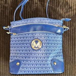 MKF Collection Milan Blue M Logo Double Zip Crossbody Bag